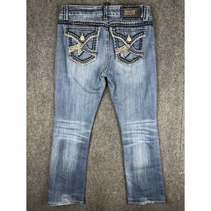 Miss Me Jeans Womens 29 Boot Cut Blue‎ Stretch Denim Button Flap Pockets